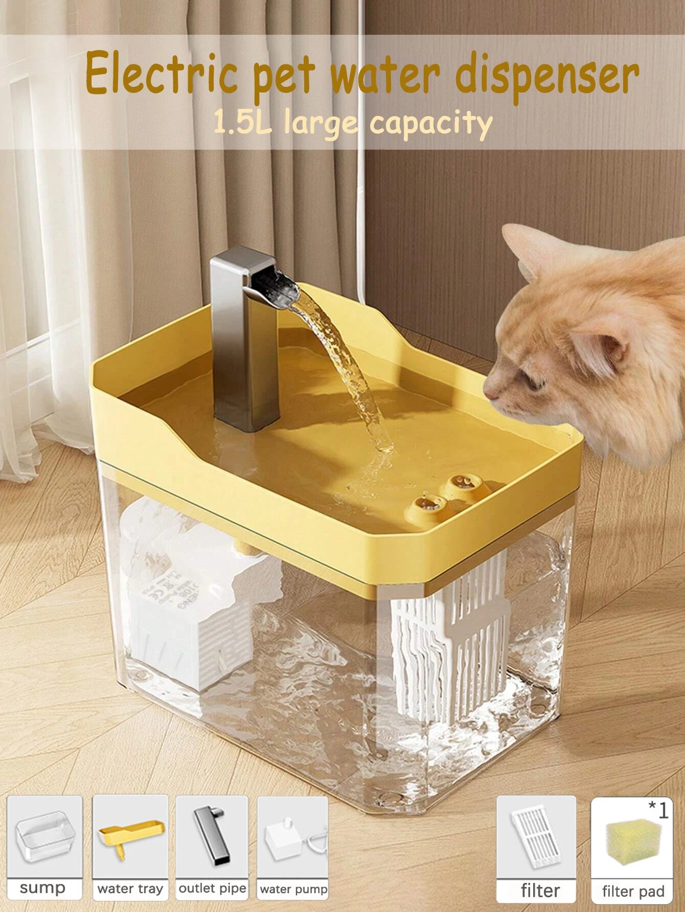 Fontanella distributore d'acqua per gatti e cani, alimentazione USB con sistema anti-surriscaldamento, ricircolo e filtro
