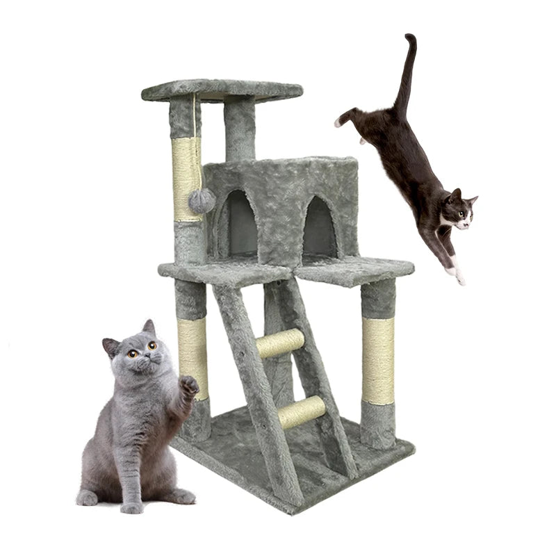 YXT Cat kitten tower with large modern widened perch, cute indoor multi-level cat activity tree, claw grinding post, small ramp