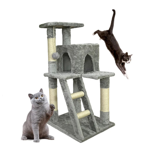 YXT Cat kitten tower with large modern widened perch, cute indoor multi-level cat activity tree, claw grinding post, small ramp