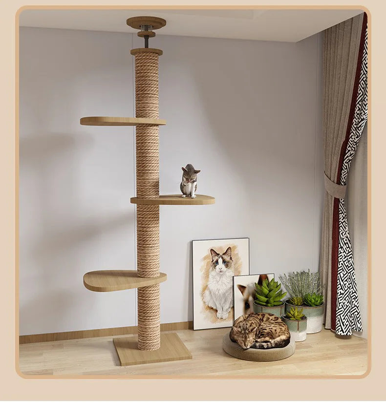 Cat Tree Floor To Ceiling Cat Tower with With Scratching Post Hammock Pet Activity Center Kitten Climbing Toy Pet Furniture