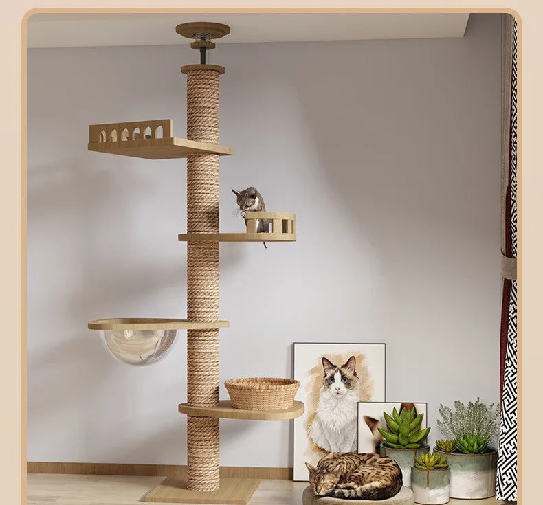 Cat Tree Floor To Ceiling Cat Tower with With Scratching Post Hammock Pet Activity Center Kitten Climbing Toy Pet Furniture