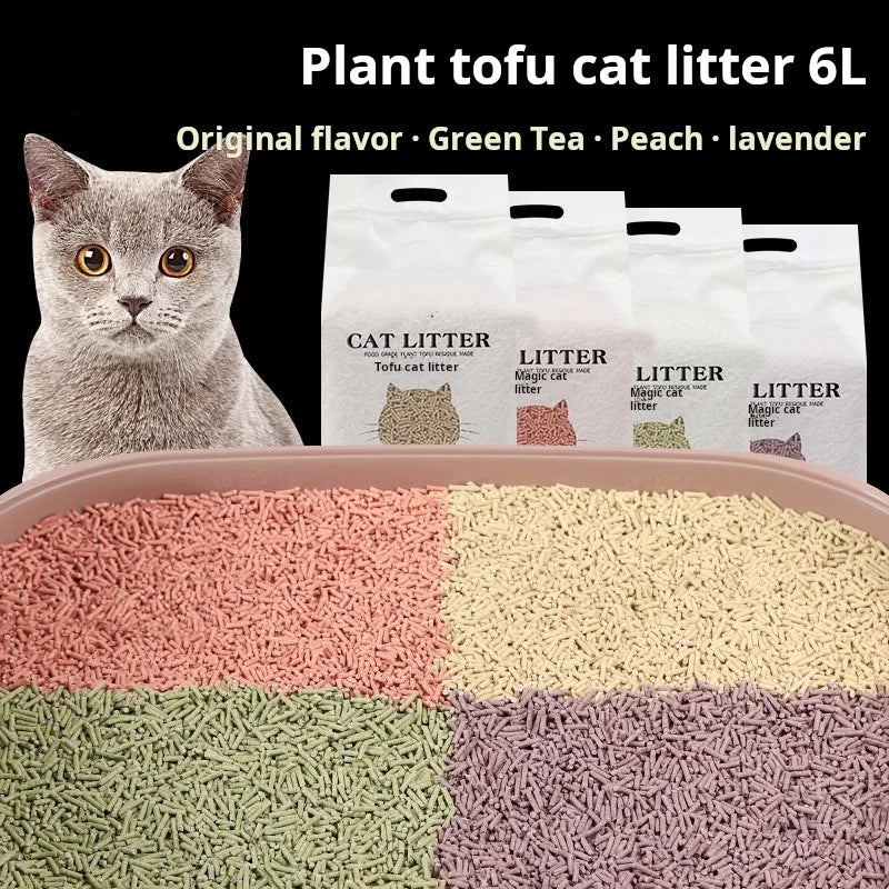 6-Liter Pack Natural Soybean Residue Cat Litter Tofu Eco-Friendly Four Scents Available Cat Litter Alternative