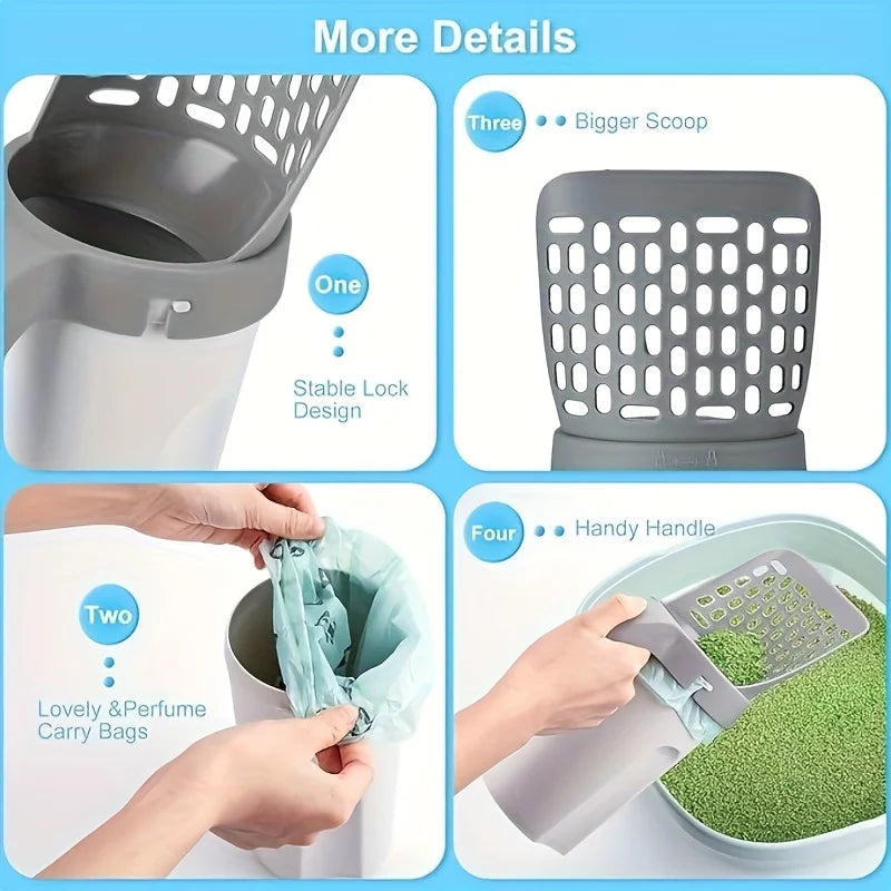 Cat Litter Scoop Large Capacity  Easy Clean Design with Paw Print Liner Space Saving Pet Waste Disposal for Home Use