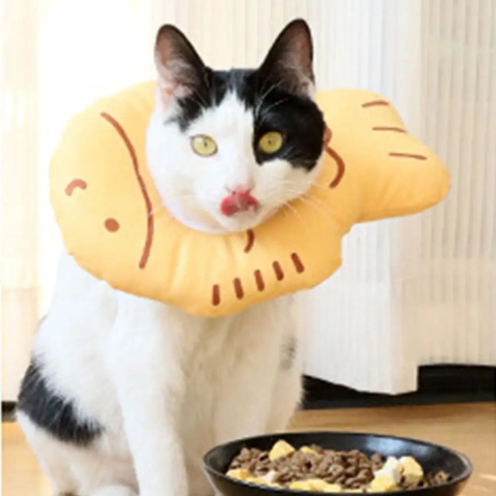 Cartoon Cat Protective Collar Soft Adjustable Cat Recovery Collar Fish Shape Anti-Bite Lick Pet Elizabethan Collar Wound Healing