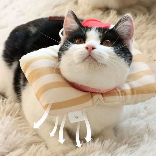 Cartoon Cat Protective Collar Soft Adjustable Cat Recovery Collar Fish Shape Anti-Bite Lick Pet Elizabethan Collar Wound Healing