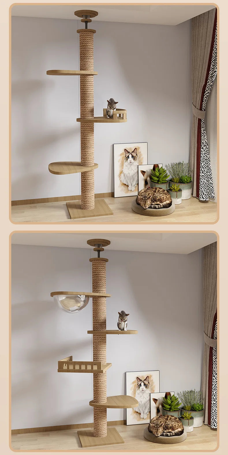 Cat Tree Floor To Ceiling Cat Tower with With Scratching Post Hammock Pet Activity Center Kitten Climbing Toy Pet Furniture