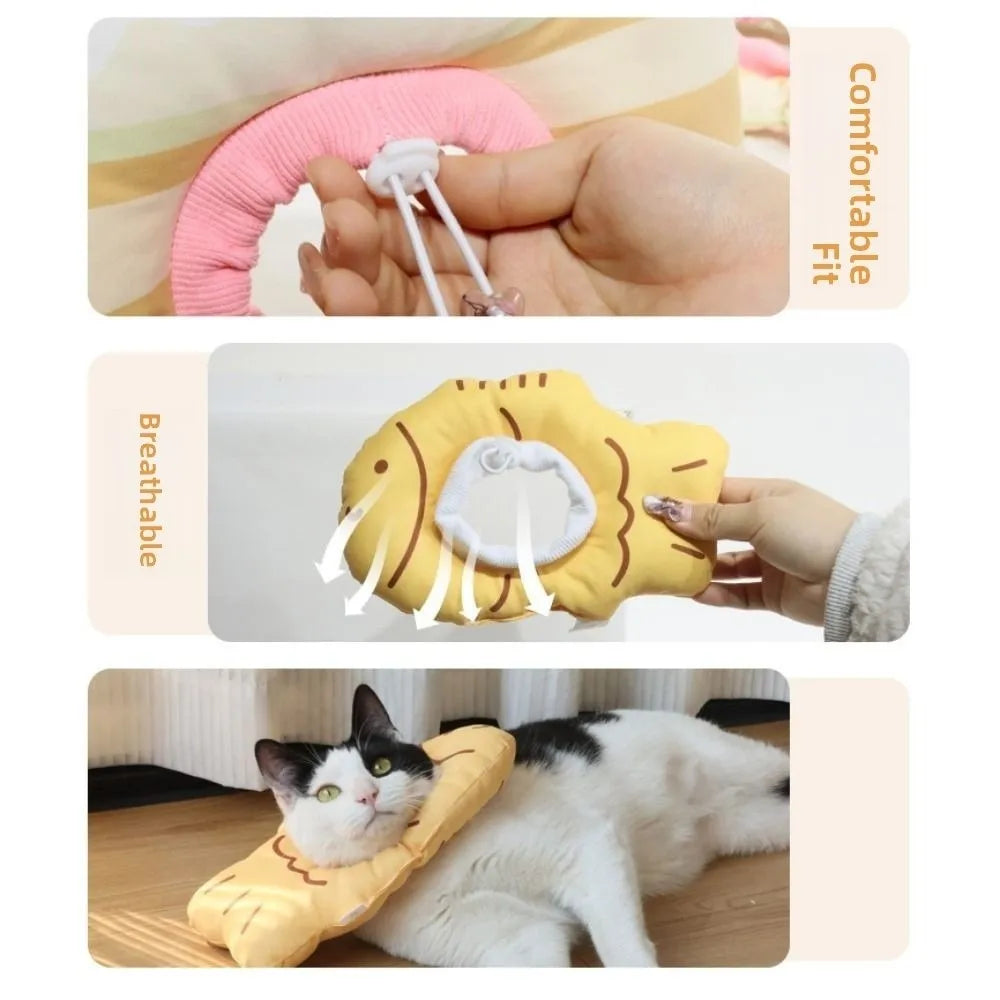 Cartoon Cat Protective Collar Soft Adjustable Cat Recovery Collar Fish Shape Anti-Bite Lick Pet Elizabethan Collar Wound Healing
